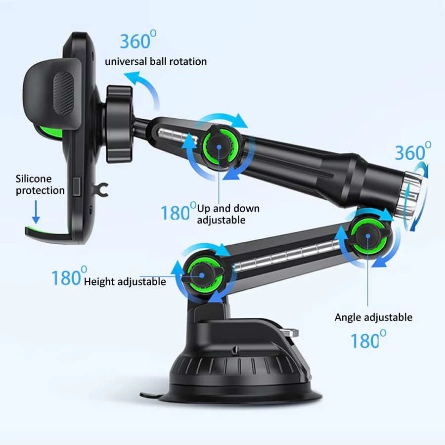 OUTMIX 360 Grad Saugnapf-Autohalterung für Smartphones in Schwarz mit verstellbarem Langarm für Mittelkonsole und Windschutzscheibe - Bild 5