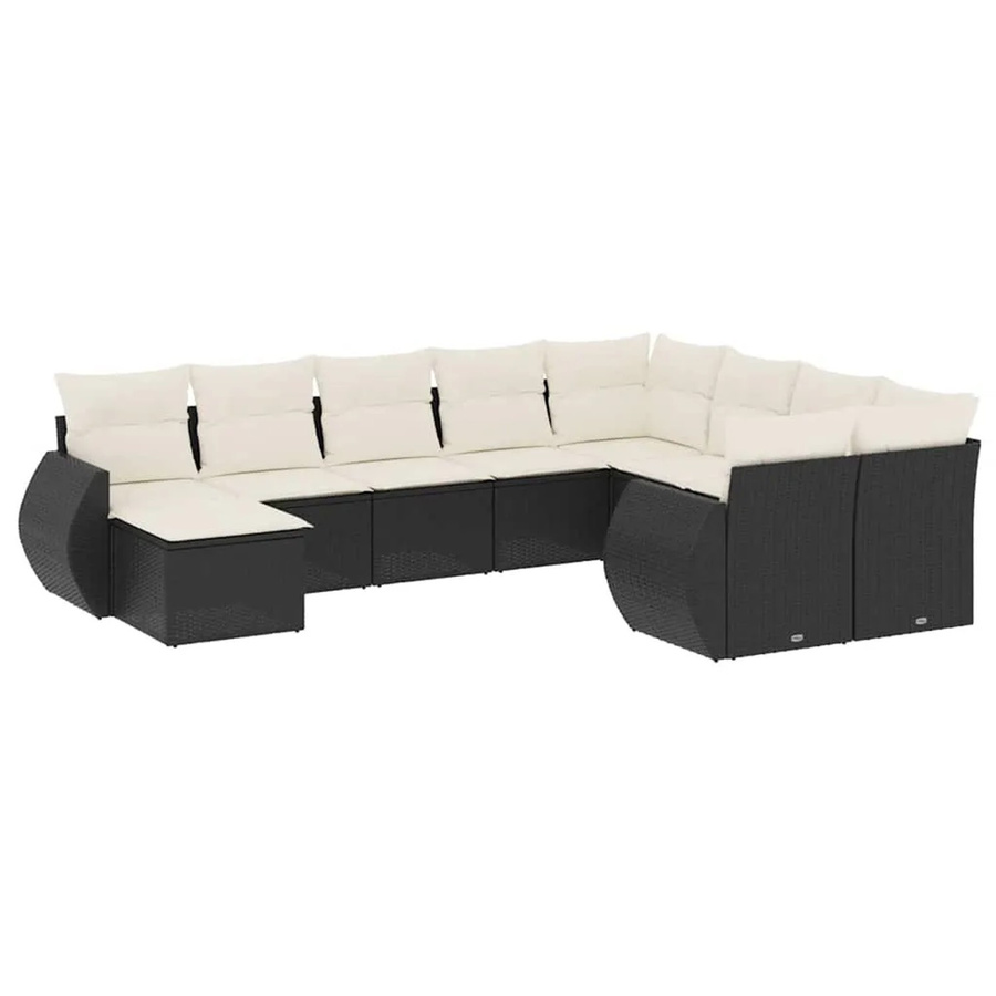 vidaXL 10-teilige Garten-Sofagarnitur aus Poly-Rattan mit Kissen in Schwarz-Creme - Bild 2