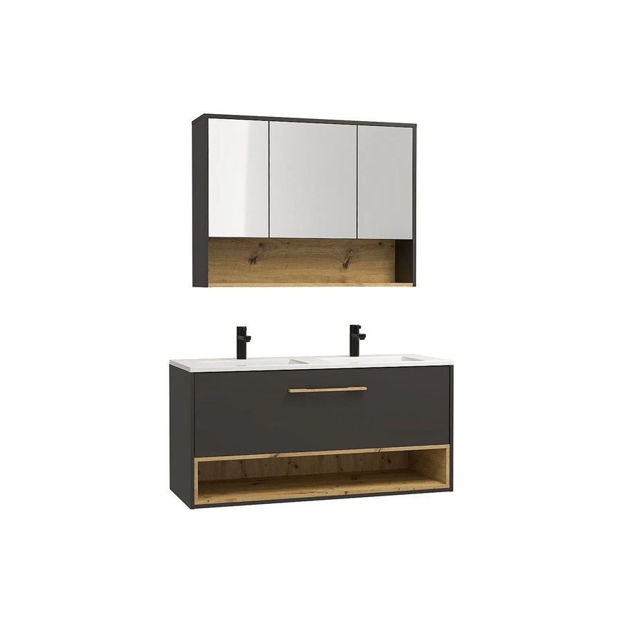 Vente-unique Badmöbel-Set Yangra Anthrazitgrau bestehend aus Waschbeckenunterschrank, Einbauwaschtisch und Spiegelschrank mit einer Breite von 120 cm - Bild 2
