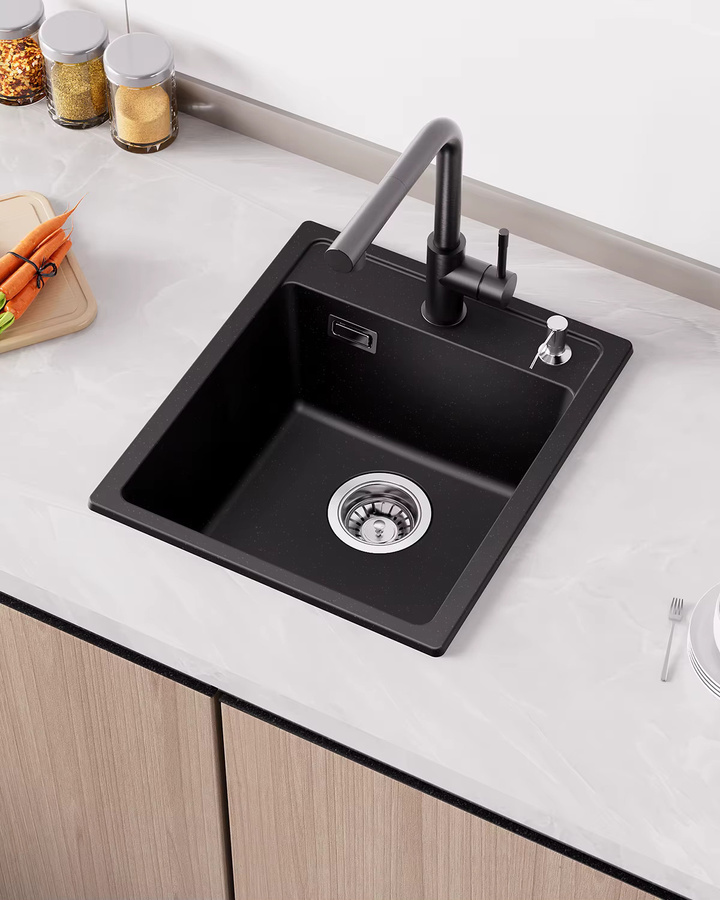 CECIPA max Granit-Küchenspüle Dumpy-Kit, Einbau-Spüle mit 1 Becken, Schwarz, B: 40 cm, T: 46 cm - Bild 2