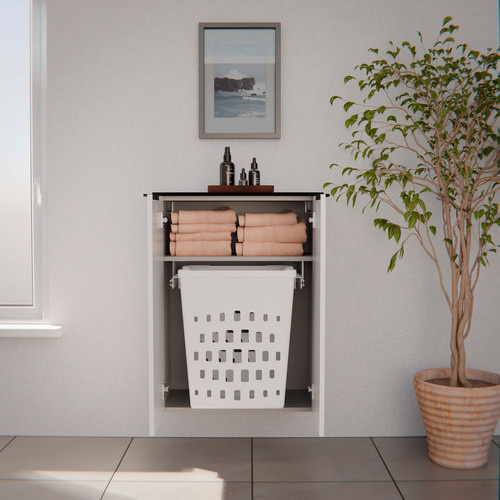 FACKELMANN Doppel-Midischrank Flair mit 2 Türen und Wäschekorb, Weiss, B/H/T: 62,8 x 82,3 x 32,0 cm - Bild 1