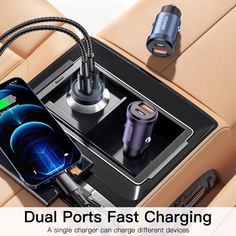 Essager 30 W USB-Autoladegerät mit Quick Charge 4.0, PD 3.0 und SCP 5A via USB Typ C für iPhone, Huawei, Samsung und Xiaomi - Bild 3