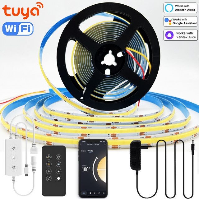 Tuya Smart WiFi COB CCT LED-Lichtband 24V, dimmbar, 2700K-6500K, kompatibel mit Alexa und Google Assistant, Farbe: Weiß - Bild 1