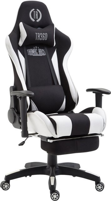 TPFLiving Gaming Bürostuhl Boack aus Stoff mit Fußablage in Schwarz/Weiß, Höhe: 142 cm, Breite: 67 cm, Tiefe: 58 cm - Bild 1