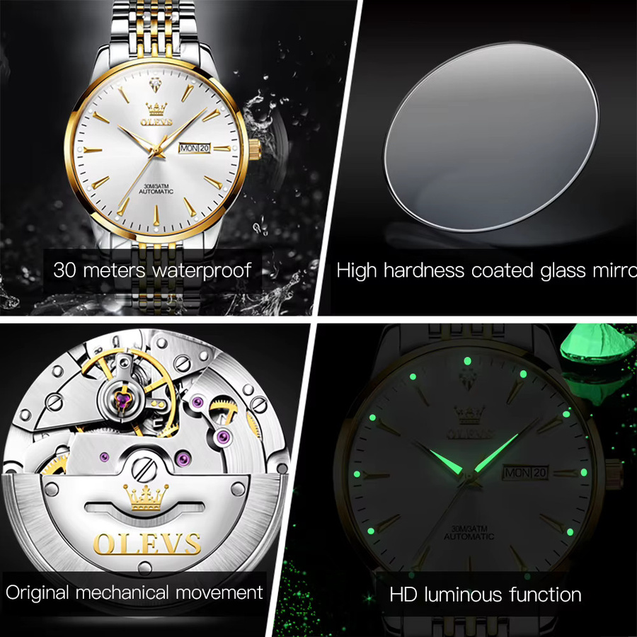 OLEVS Armbanduhr, Automatik, Edelstahl, Bicolor, Weiß, Herren - Bild 5