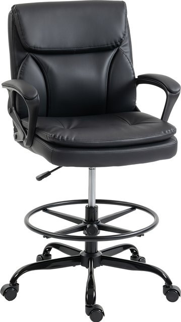 HOMCOM Ergonomischer Zeichenstuhl Schwarz mit verstellbarem Fußring und Rollen für Büro und Studio - Bild 1