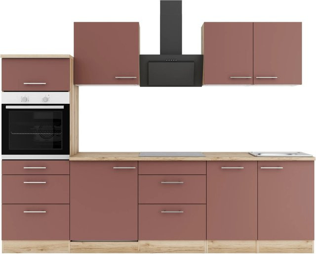 OPTIFIT Bari407 Küchenzeile in Rostrot mit modernem Design und melaminbeschichteten Qualitätsspanplatten, Breite: 270 cm - Bild 1