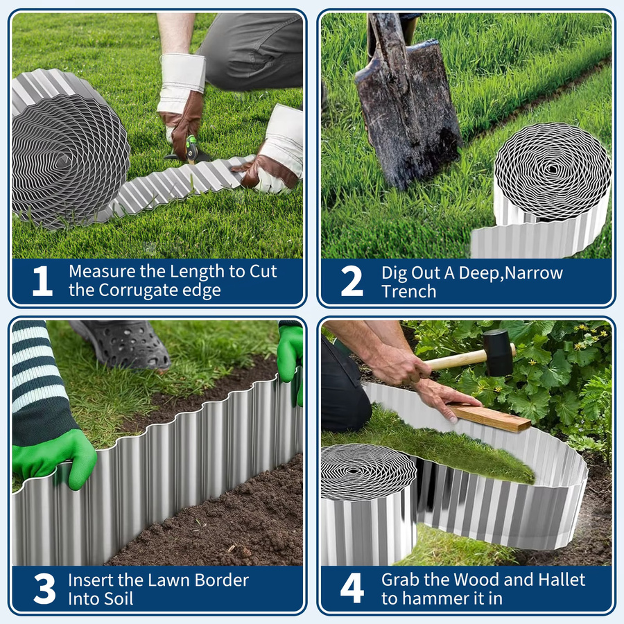 HiMISS Flexibles Wellblech-Gartenelement aus verzinktem Stahl in Silber als dekorative Landschaftskante und Rasentrenner für Blumenbeete und Gehwege - Bild 5