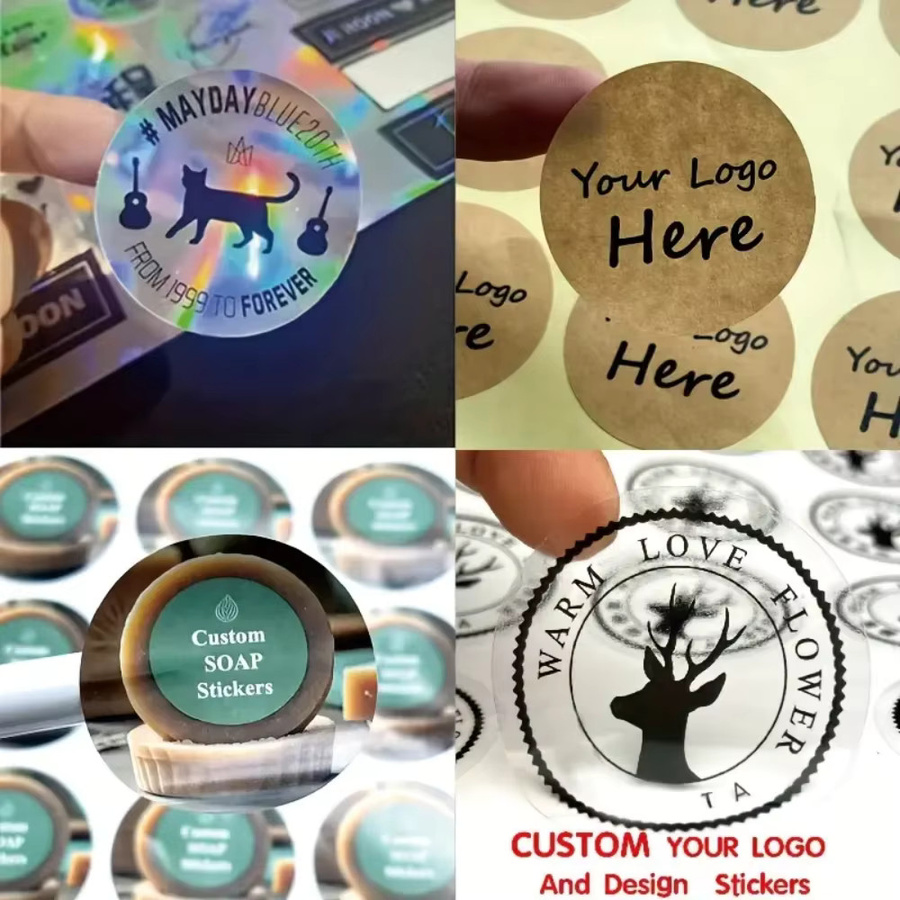 Personalisierte Aufkleber Set mit 50 Stück in den Materialien weißes PVC, transparent, holografisch und Kraft zur individuellen Gestaltung - Bild 2