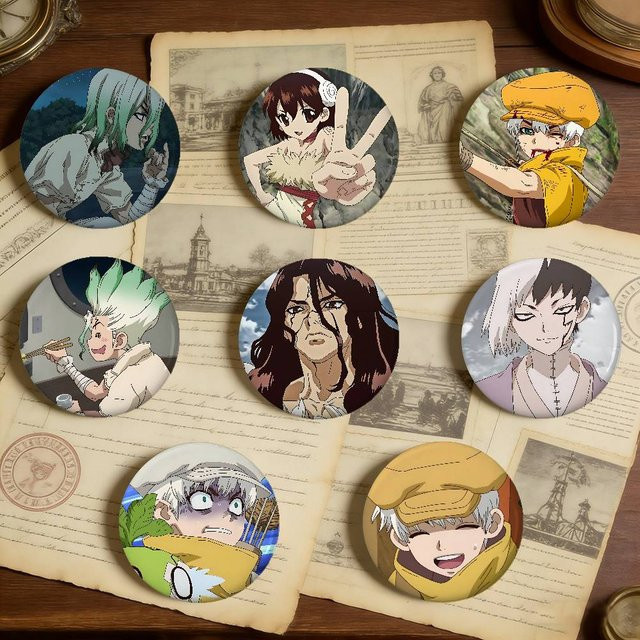 bilibili Dr. Stone Anstecknadeln, runde Brosche, Metall, Bunt / Mehrfarbig - Bild 1