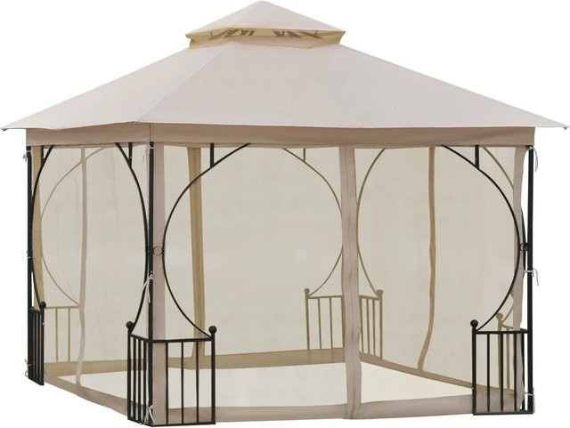 Outsunny Gartenpavillon aus Metall mit Moskitonetz und Doppeldach in Beige und Schwarz, B/T/H: 300 x 300 x 275 cm - Bild 1