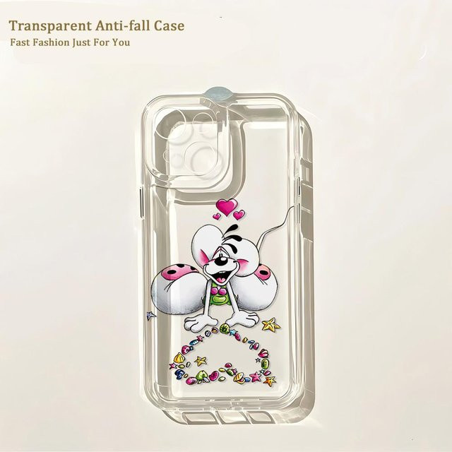 Mart46 Handyhülle mit Cartoon Diddls Mäusen für iPhone 17 16 15 14 13 12 11 Pro Max und weitere Modelle, transparente Rückseite - Bild 1