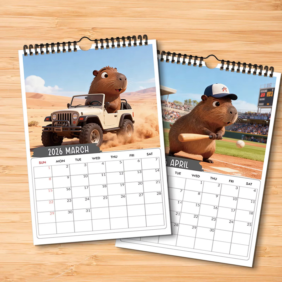Verspielter Wandkalender mit Cartoon-Capybara in Multicolour für deine Heimdekoration - Bild 4
