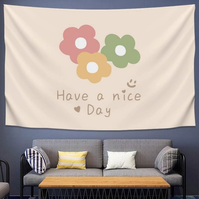 VIKAMA Wandteppich mit handbemaltem Blumen-Design in Mehrfarbig, rechteckiger Textil-Wandbehang für Dekoration und Hintergrund - Bild 1