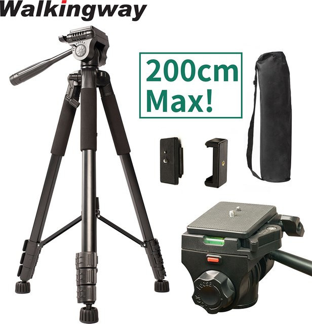 Walking Way Professionelles Aluminium Kamerastativ mit Schwenkkopf in Schwarz, Höhe: 200 cm - Bild 1