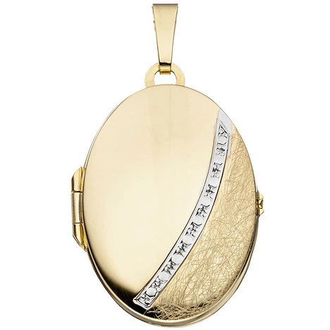Colfem Medaillon Anhänger, 333 Gelbgold bicolor, eismatt, oval, Unisex - Bild 1