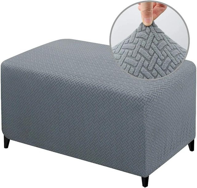 Yiran Furniture Ottomanenbezug für rechteckige Fußstützen und Hocker, dehnbarer Stoff mit hohem Elasthananteil, Farbe: Grau, Größe: M - Bild 1