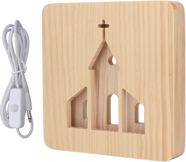 Tomshine LED Nachtlicht aus Kiefernholz mit christlichem Kirchenmuster und 3D-Holzkontur, warmweißes Licht via USB-Anschluss - Bild 1