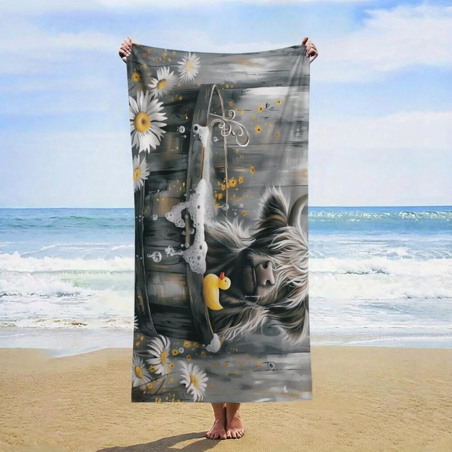 Übergroßes Strandtuch mit Schottischem Hochlandrind Motiv von Shanika Chen, schnelltrocknend und sandabweisend, Breite: 30 cm, Höhe: 60 cm - Bild 1