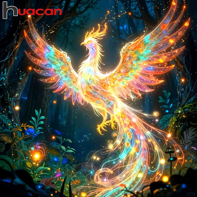 Huacan 5D-Diamantgemälde Phoenix-Wald als Diamant-Mosaik Set in Multicolor, Breite: 20 cm, Höhe: 20 cm - Bild 1