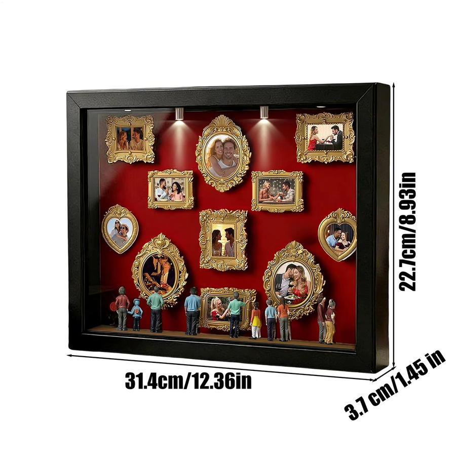 Mini-Museum Silhouetten-Box Erinnerungsfotorahmen mit LED-Beleuchtung und 8 Figuren aus Holz, 11-teiliges Set für den Schreibtisch - Bild 5