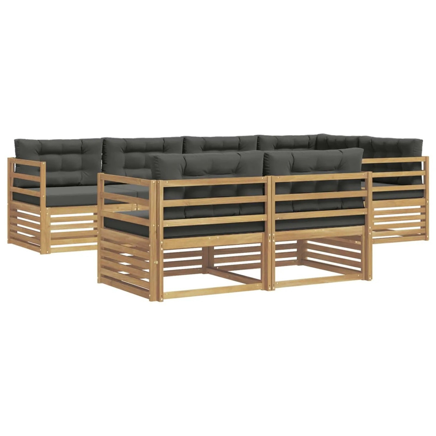 vidaXL Outdoor-Sofagarnitur 7-teilig in L-Form aus Akazienholz mit Polstern in Weiß und Anthrazit - Bild 2
