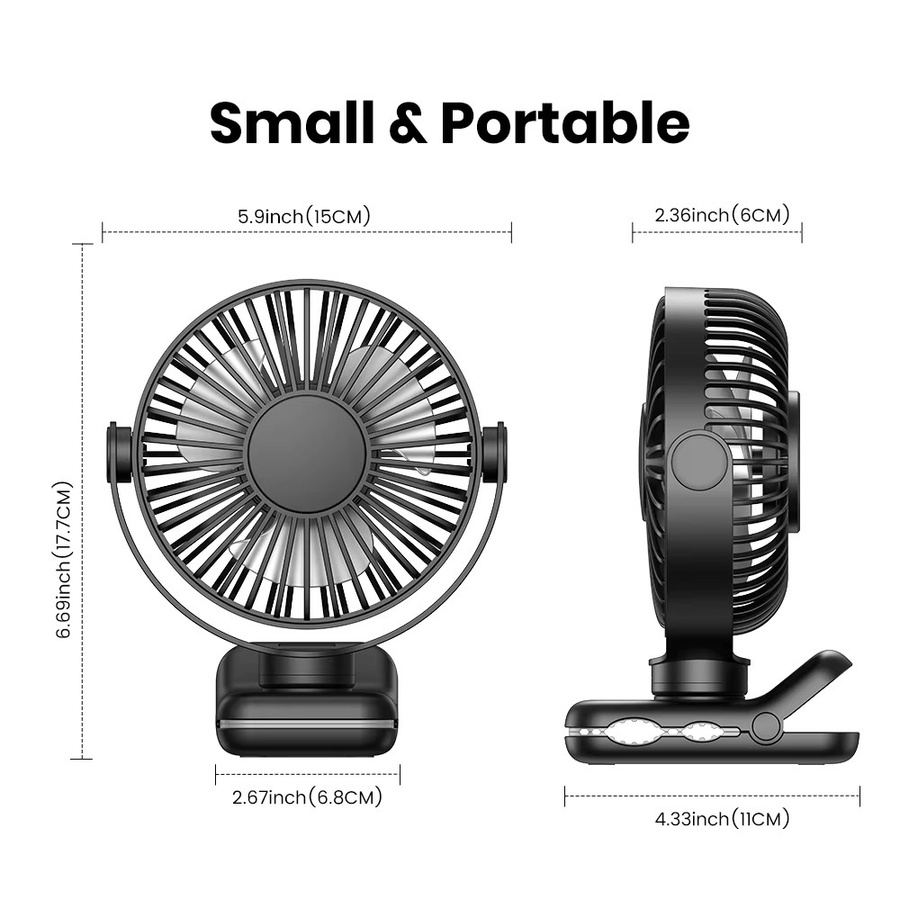 TOPK Mini Clip-on-Ventilator mit USB-Anschluss, tragbarer Tischventilator mit 3 Geschwindigkeiten, 720 Grad Drehung und Oszillation in Schwarz oder Lila - Bild 6