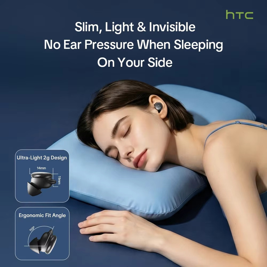 HTC NE92 Schlaf-Mini-Bluetooth-Ohrhörer mit Mikrofon und Geräuschunterdrückung, TWS kabellose In-Ear-Kopfhörer in Schwarz - Bild 5