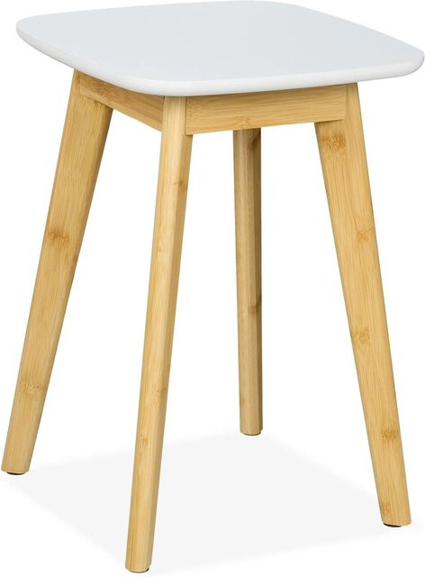 Relaxdays Esszimmerhocker aus Bambus und MDF in Natur und Weiß, rutschfest, H x B x T: 46 x 33 x 33 cm - Bild 1