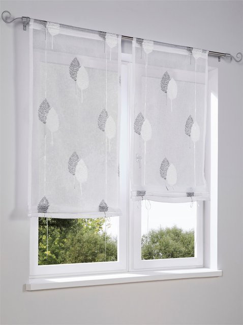 Bändchenrollo Heine Home in Grau mit floralem Muster, semi-transparent, Breite: 140 cm, Höhe: 45 cm, 100% Polyester - Bild 1