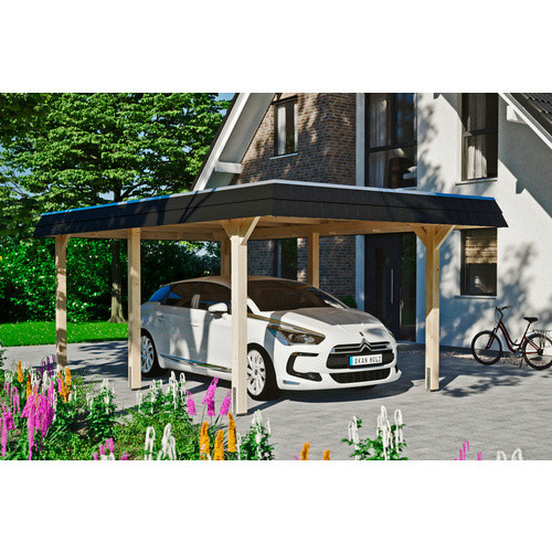 Skan Holz Carport Wendland aus Fichte Leimholz mit EPDM-Dach und schwarzer Blende, Farbe: beige, B/T: 362 x 628 cm, Höhe: 243 cm - Bild 2