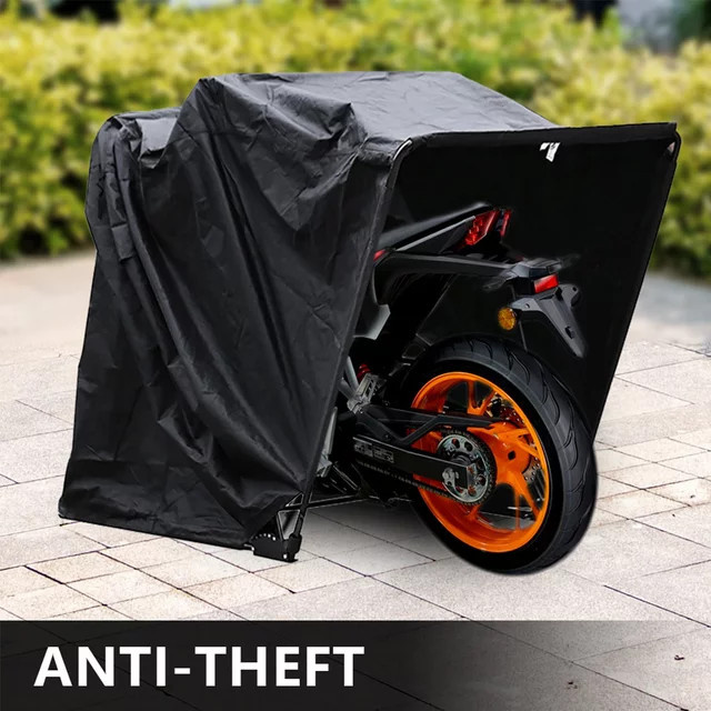 Bymaocar Tragbare Motorradgarage als faltbare Schutzplane in Schwarz, wasserdichte Rollerabdeckung für deine Garage - Bild 1