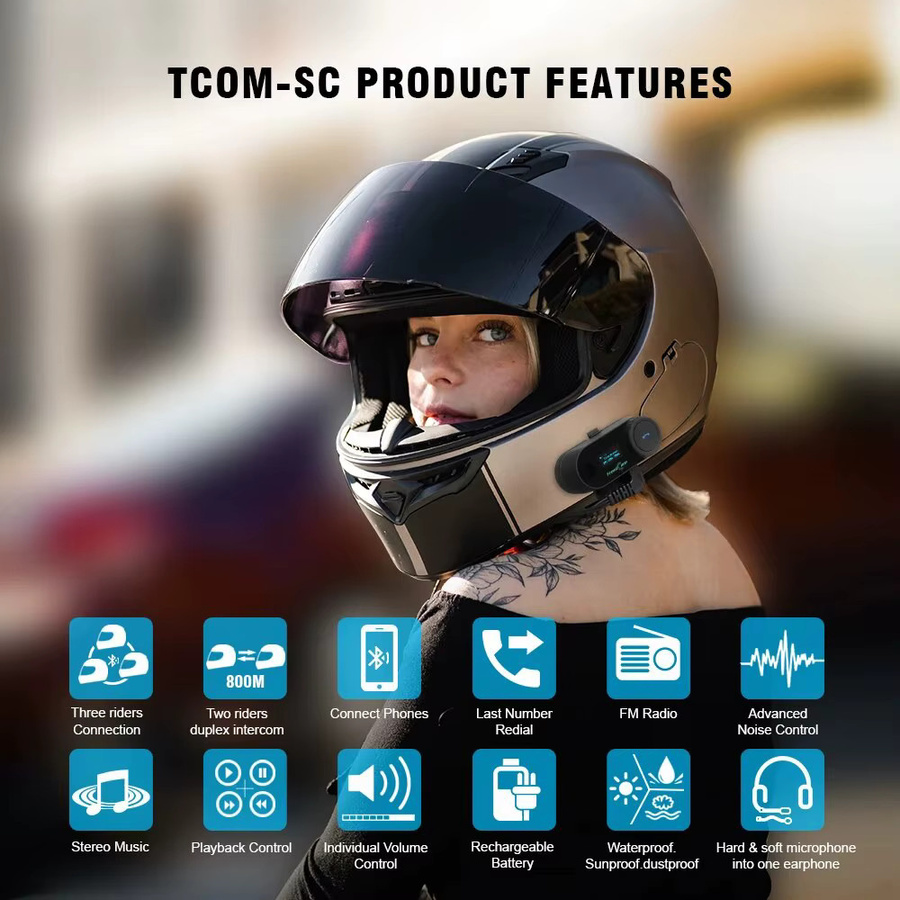 FreedConn Bluetooth Motorrad Intercom Helm Headset mit BT 5.0 für drahtlose Kommunikation und Musiksharing, Schwarz - Bild 2