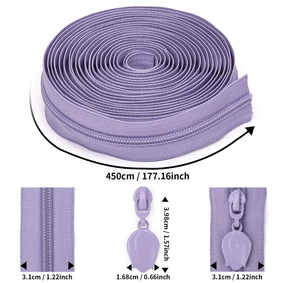 Changsons Set aus 5 Nylon-Reißverschlüssen mit 10 knospenförmigen Reißverschlussgriffen, Länge: 4,57 m - Bild 3