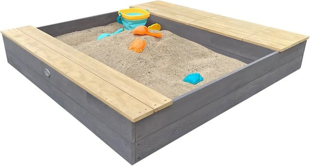 Axi Sandkasten Evy aus Hemlock-Holz mit Becken und Stauraum, Grau-Braun, B/T/H: 117 x 18,7 x 119 cm - Bild 1