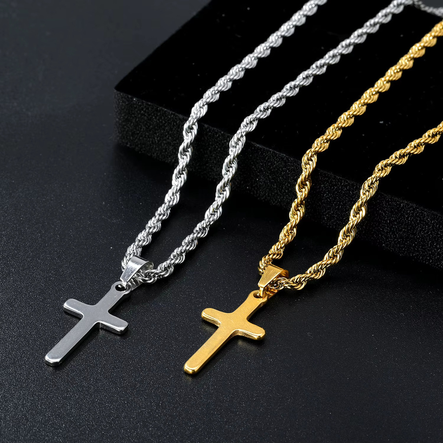 ASONSTEEL Halskette mit Kreuz Anhänger, Edelstahl, Gold, Unisex - Bild 3
