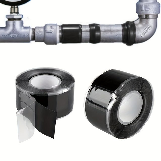 YITAPE Selbstverschweißendes Silikonband Schwarz, Wasserdichtes Reparaturband für Leckagen, Breite: 2,5 cm, Länge: 1,5 m - Bild 1