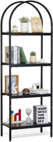 VEVOR Bücherregal aus Metall, 4-stöckiges Industrie-Regal im Vintage-Design mit gewölbtem Abschluss, freistehendes Aufbewahrungsregal für Wohnzimmer, Schlafzimmer und Home-Office, Schwarz, B: 30 cm, T: 30 cm, H: 180 cm - Bild 1