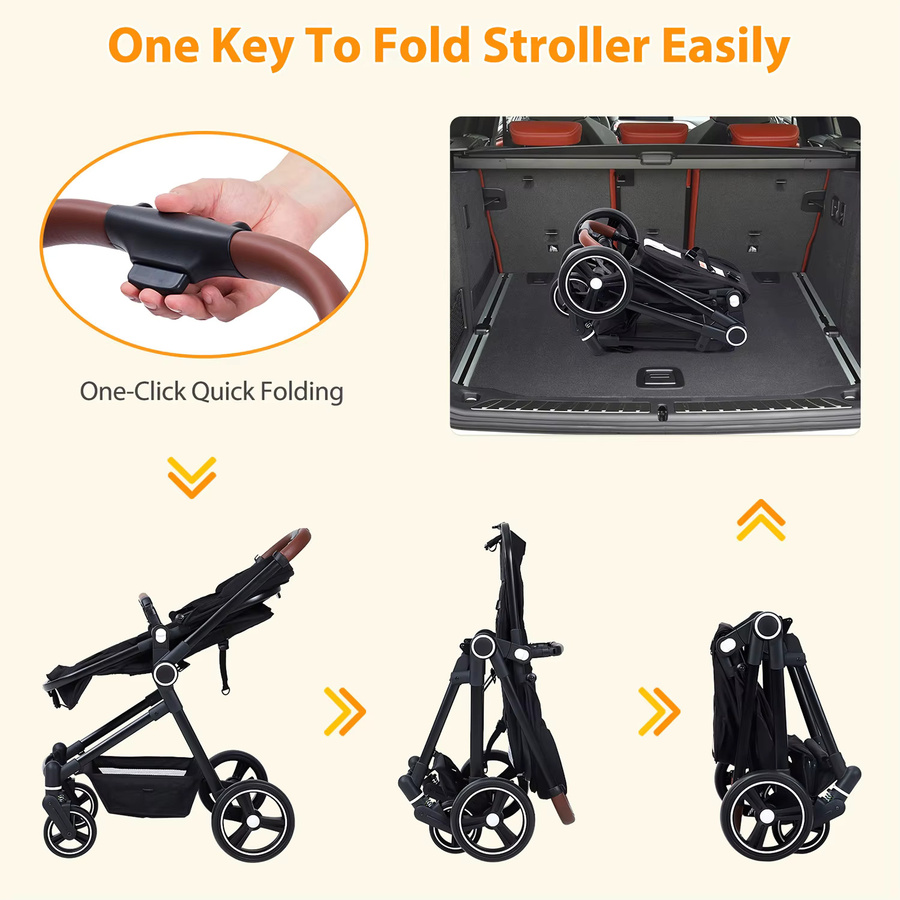 Multifunktionaler 3-in-1 Kombi-Kinderwagen von acekool in Schwarz für Neugeborene und Kleinkinder - Bild 4