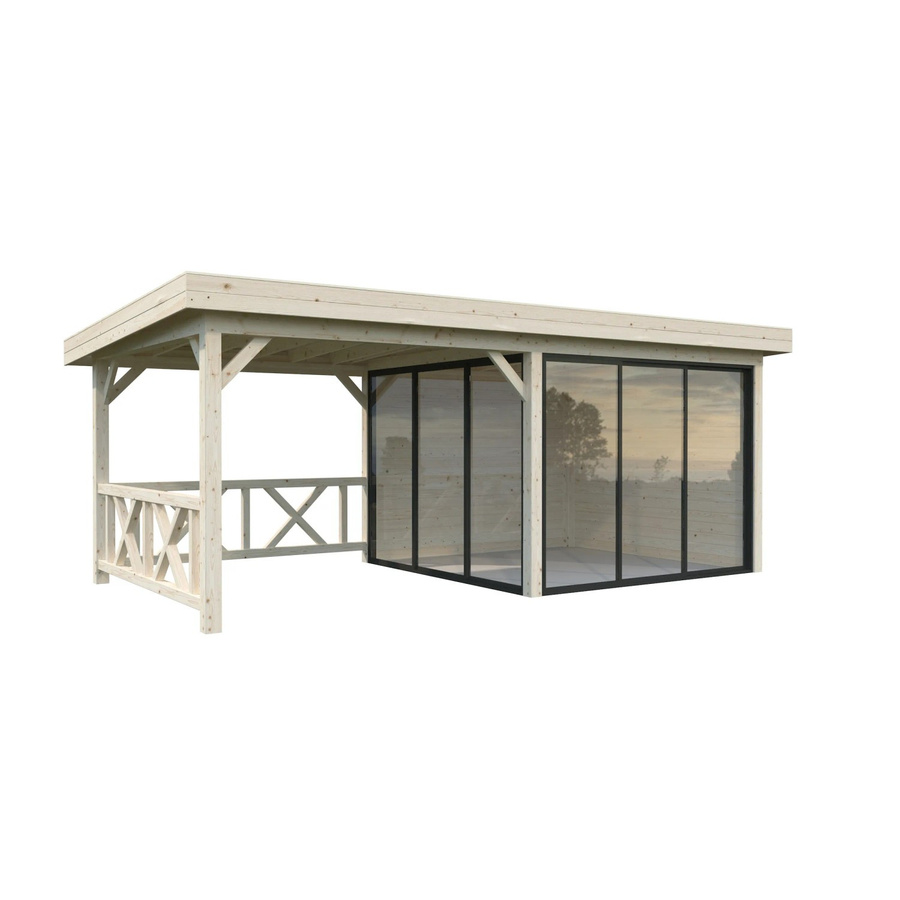 Palmako Pavillon Lenna Set 403 Slide aus Fichtenholz in Braun mit transparenter ESG-Verglasung, B/H/T: 588 x 245 x 300 cm - Bild 2