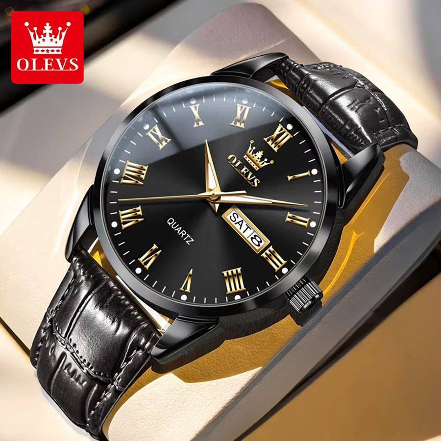 OLEVS Armbanduhr, Quarz, Leder, Gold, Bicolor, Herren - Bild 2