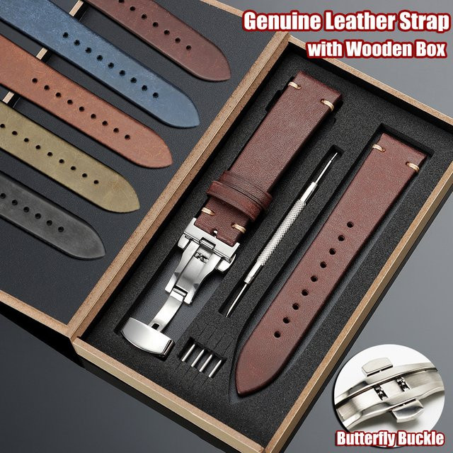 Uhrenarmband Leder, Schmetterlingsverschluss, 20 mm, 22 mm - Bild 1