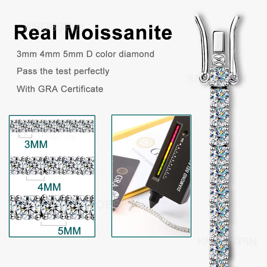 Knobspin Moissanit-Tennis-Armband, 925 Silber, Weiß, Diamant, Unisex - Bild 2