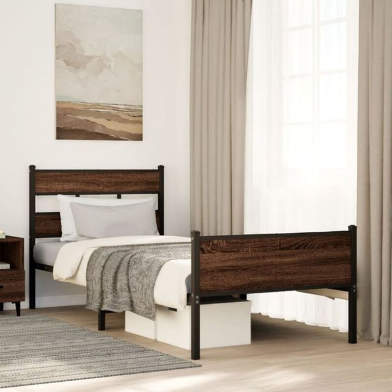 Vidaxl Bettgestell aus Holzwerkstoff und Stahl in Braun im Industrial Design, B: 90 cm, L: 190 cm - Bild 1
