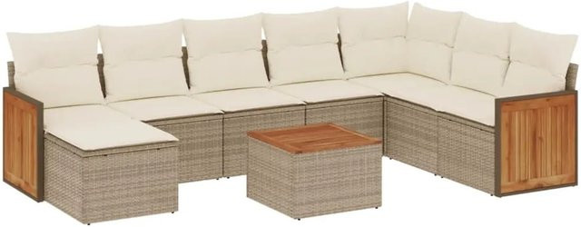 vidaXL 9-tlg. Garten-Sofagarnitur in L-Form aus Poly-Rattan und pulverbeschichtetem Stahl mit Kissen in Beige-Creme - Bild 1