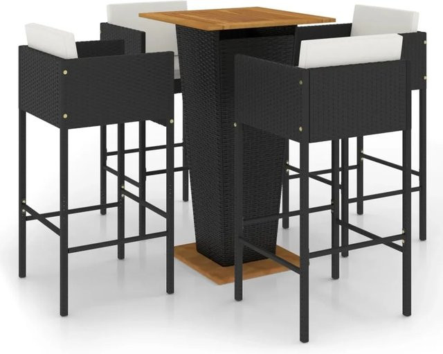 vidaXL 5-tlg Gartenbar-Set aus PE-Rattan und Akazienholz in Schwarz mit Kissen - Bild 1