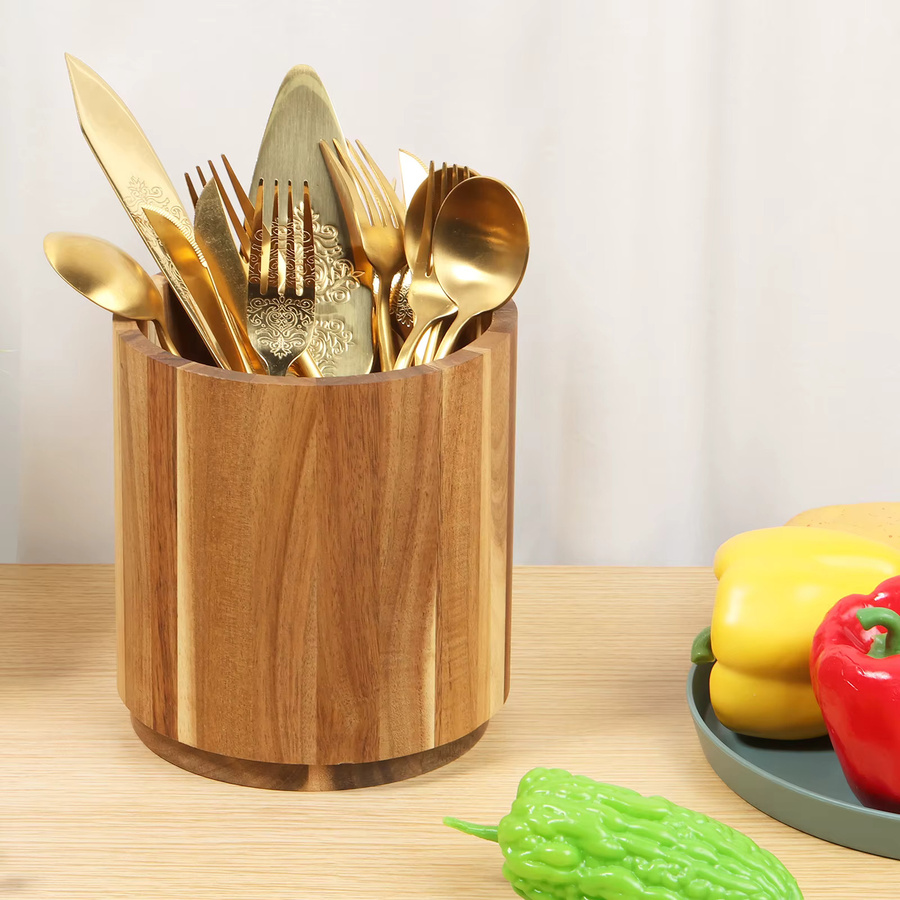 Willstar Utensilienhalter aus Akazienholz in Braun, 360 Grad rotierender Organizer für Küchenbesteck und Kochutensilien, B/T/H: 16,5 x 15,0 cm - Bild 2