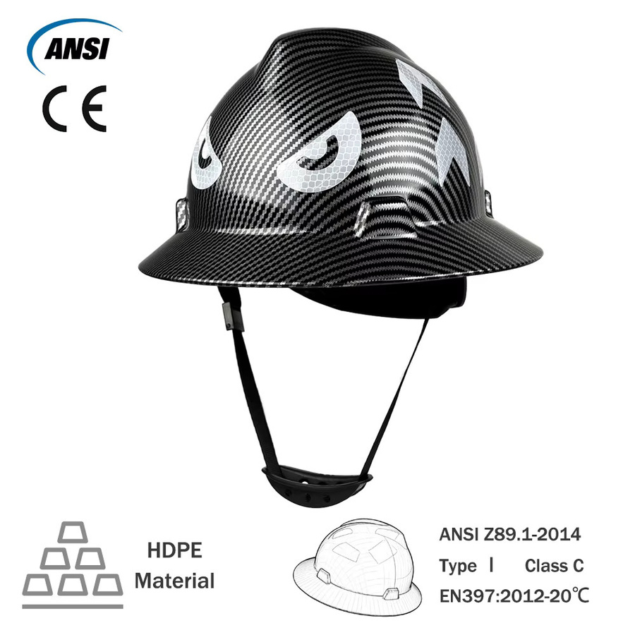 CE-zertifizierter Sicherheitshelm aus HDPE mit breitem Vollrand und reflektierendem Aufkleber, 6-Punkt-Aufhängung, in Rot oder Schwarz - Bild 3