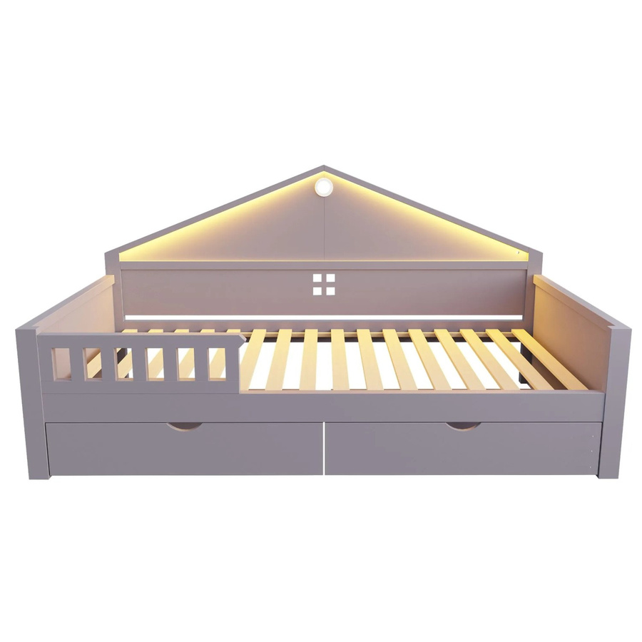 Merax Kinderbett mit LED-Unterbettbeleuchtung und Schubladen in Grau und Weiß, B/T/H: 90 x 200 x 39,5 cm - Bild 2