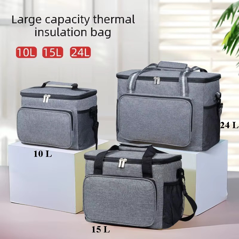 Thermoisolierte Lunchbox von xierya mit Kühlakku in Grau, 10 l Volumen, als Umhängetasche für Picknick und Camping - Bild 2